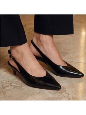 NWOB Madewell Emilie Leather Pointed Toe Slingback Pump Heels Black Size 9